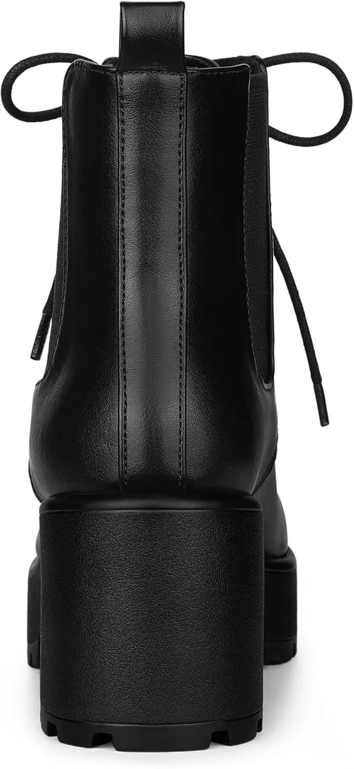 Allegra K Women's Platform Lace Up Ankle Boots Chelsea Combat Boots