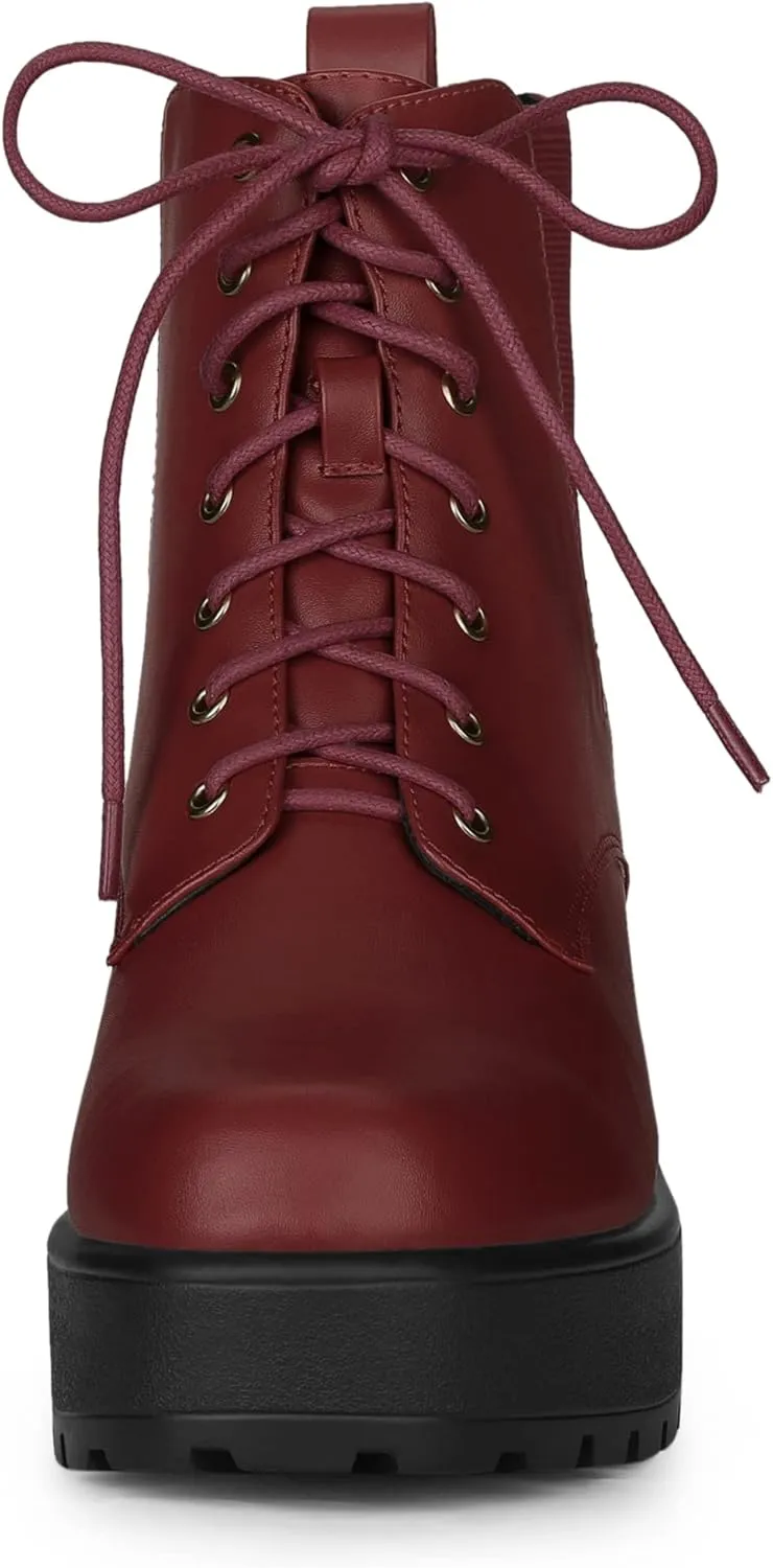 Allegra K Women's Platform Lace Up Ankle Boots Chelsea Combat Boots