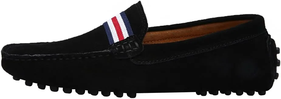 ANUFER Men's Stylish NATO Strap Moccasin Slippers Comfortable Suede Driving Shoes