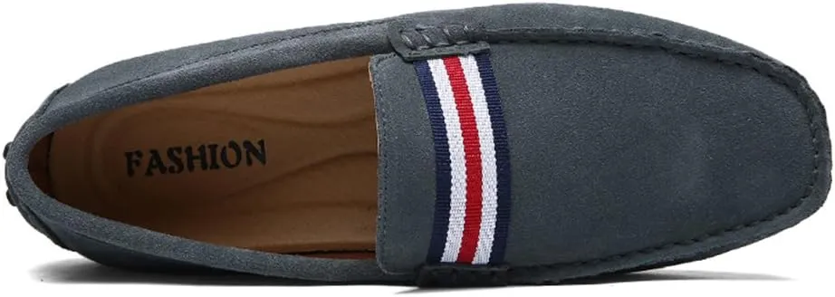 ANUFER Men's Stylish NATO Strap Moccasin Slippers Comfortable Suede Driving Shoes