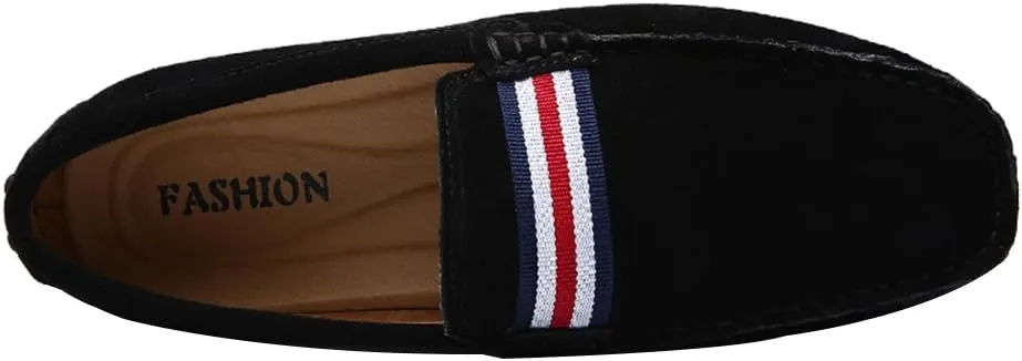 ANUFER Men's Stylish NATO Strap Moccasin Slippers Comfortable Suede Driving Shoes