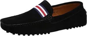 ANUFER Men's Stylish NATO Strap Moccasin Slippers Comfortable Suede Driving Shoes