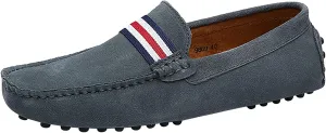 ANUFER Men's Stylish NATO Strap Moccasin Slippers Comfortable Suede Driving Shoes