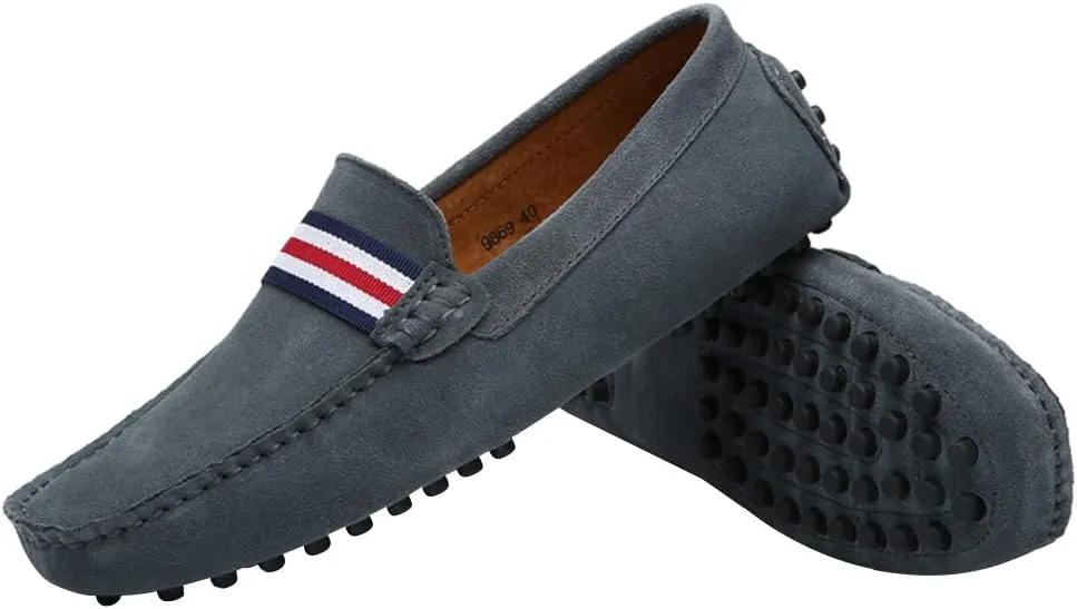 ANUFER Men's Stylish NATO Strap Moccasin Slippers Comfortable Suede Driving Shoes