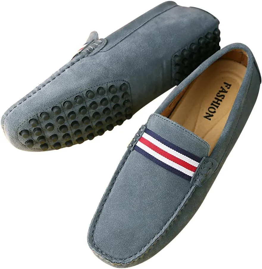 ANUFER Men's Stylish NATO Strap Moccasin Slippers Comfortable Suede Driving Shoes
