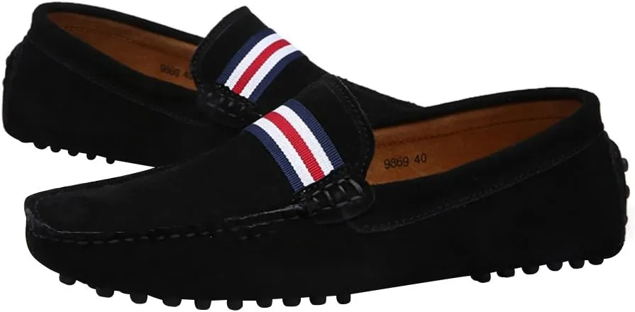 ANUFER Men's Stylish NATO Strap Moccasin Slippers Comfortable Suede Driving Shoes