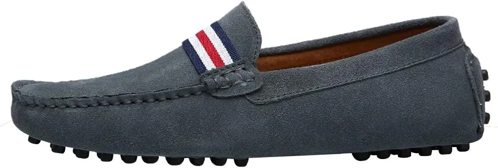 ANUFER Men's Stylish NATO Strap Moccasin Slippers Comfortable Suede Driving Shoes