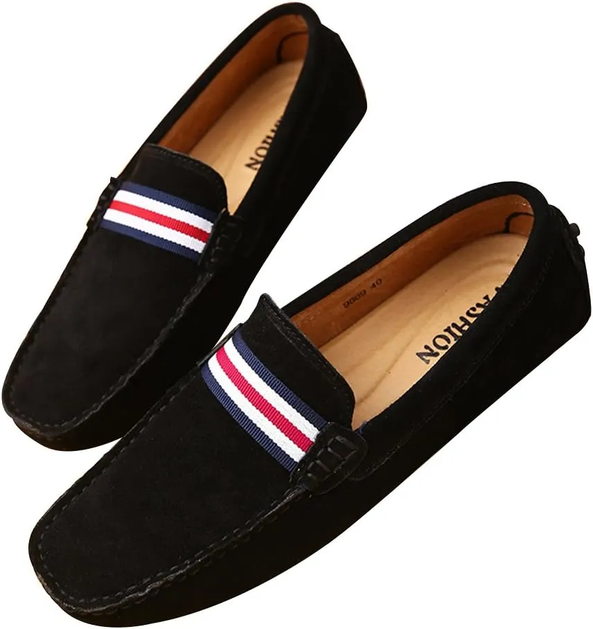 ANUFER Men's Stylish NATO Strap Moccasin Slippers Comfortable Suede Driving Shoes