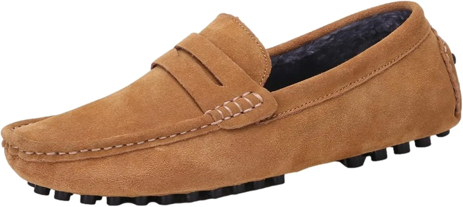ANUFER Men's Suede Leather Penny Loafers Comfort Driving Shoes Moccasin Slippers