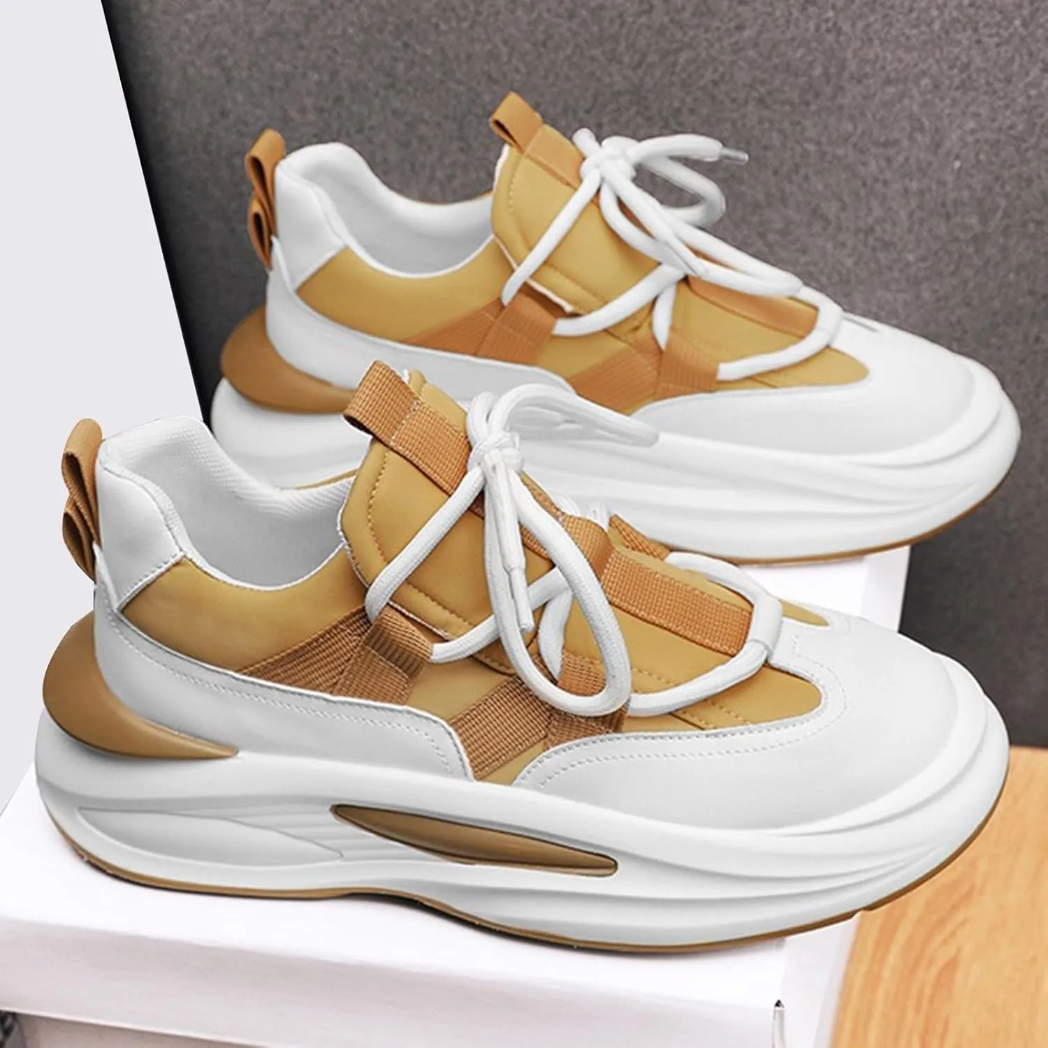 Arch Support Sports Shoes for Men Air Cushion Sole Breathable Shoes Comfortable Lace Up Lightweight Sneaker