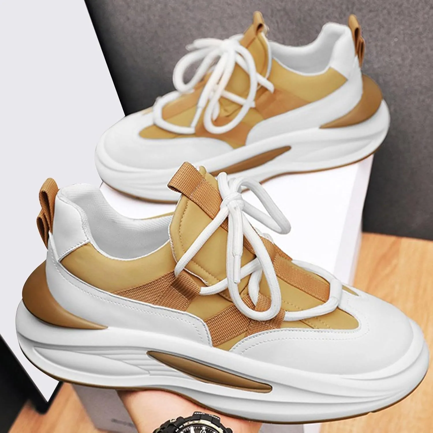 Arch Support Sports Shoes for Men Air Cushion Sole Breathable Shoes Comfortable Lace Up Lightweight Sneaker