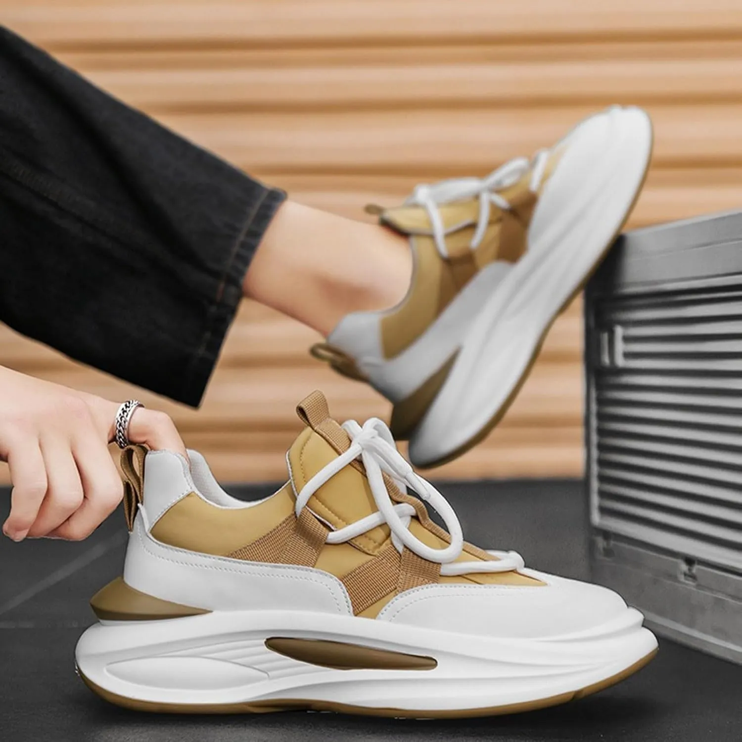 Arch Support Sports Shoes for Men Air Cushion Sole Breathable Shoes Comfortable Lace Up Lightweight Sneaker