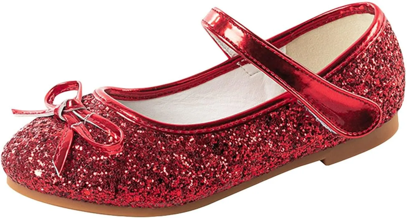 Baby Girls Glitter Bow Dress Dance Shoes Sandals 𝗟ow Heels Rubber Soft Sole Non Slip Princess Shoes Pearl Sequins Loafers