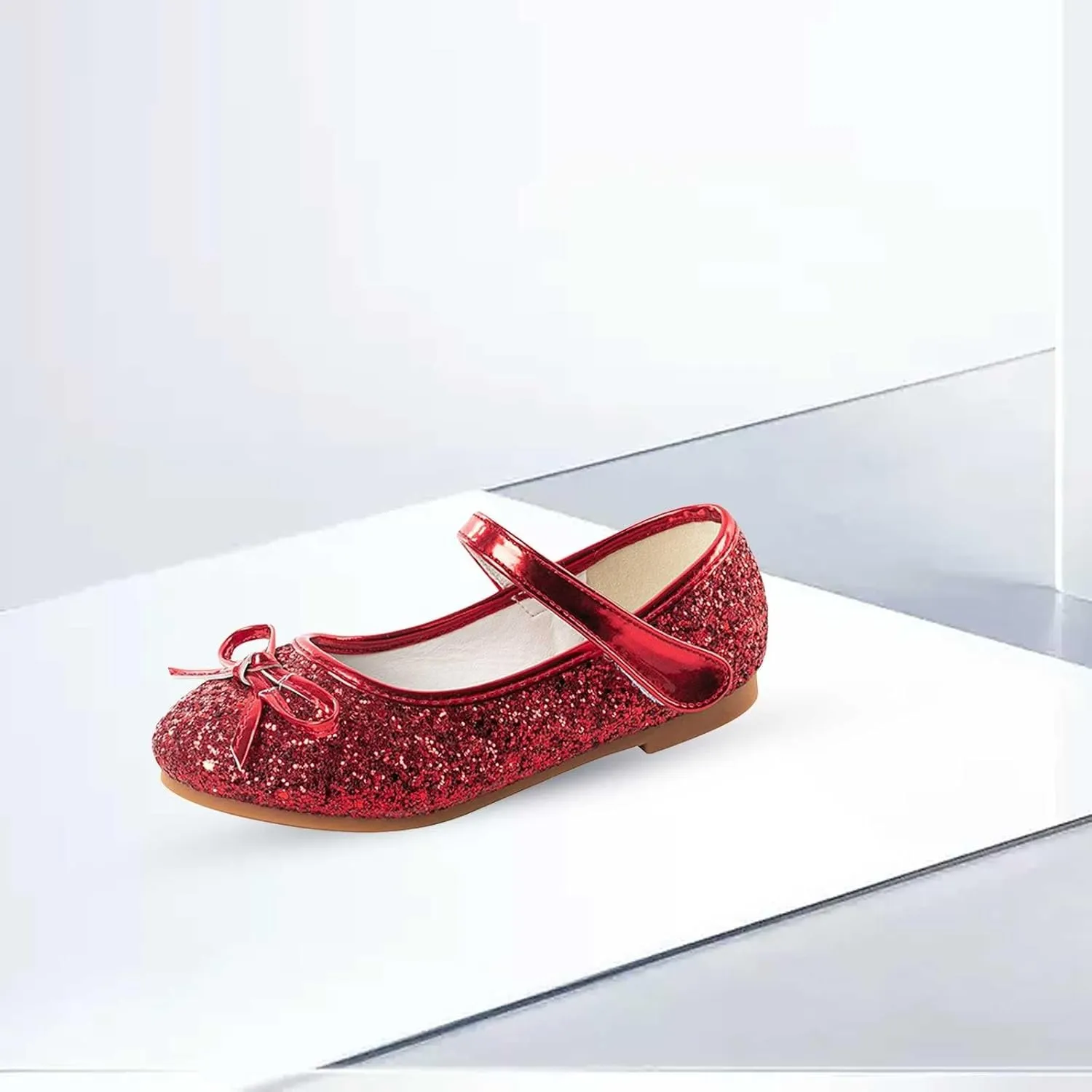 Baby Girls Glitter Bow Dress Dance Shoes Sandals 𝗟ow Heels Rubber Soft Sole Non Slip Princess Shoes Pearl Sequins Loafers
