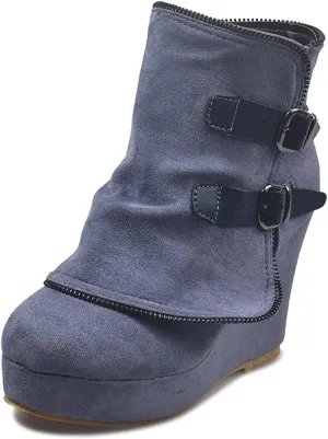 Bcshiye Womens Wedge Ankle Boots Comfortable Wedge Platform Slip on Booties Round Toe Buckle Zipper Ankle Boots