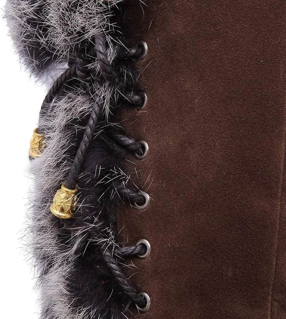 Bcshiye Women's Winter Boots Warm Fur Fuzzy Wedges Mid Claf Boots Round Toe Western Outdoor Waterproof Booties
