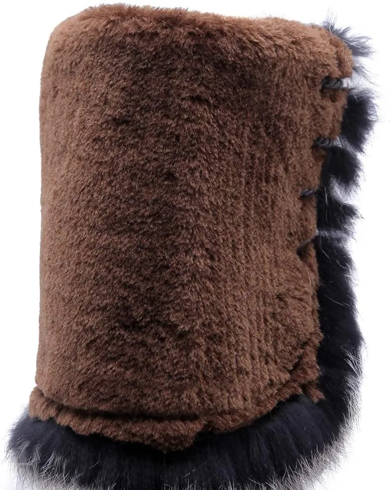 Bcshiye Women's Winter Boots Warm Fur Fuzzy Wedges Mid Claf Boots Round Toe Western Outdoor Waterproof Booties