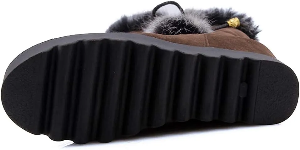 Bcshiye Women's Winter Boots Warm Fur Fuzzy Wedges Mid Claf Boots Round Toe Western Outdoor Waterproof Booties