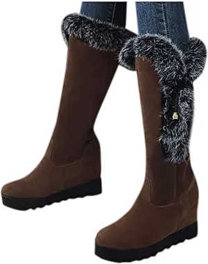 Bcshiye Women's Winter Boots Warm Fur Fuzzy Wedges Mid Claf Boots Round Toe Western Outdoor Waterproof Booties