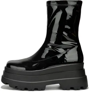 Beluga Shiny Patent Lug Platform Booties (Beluga)