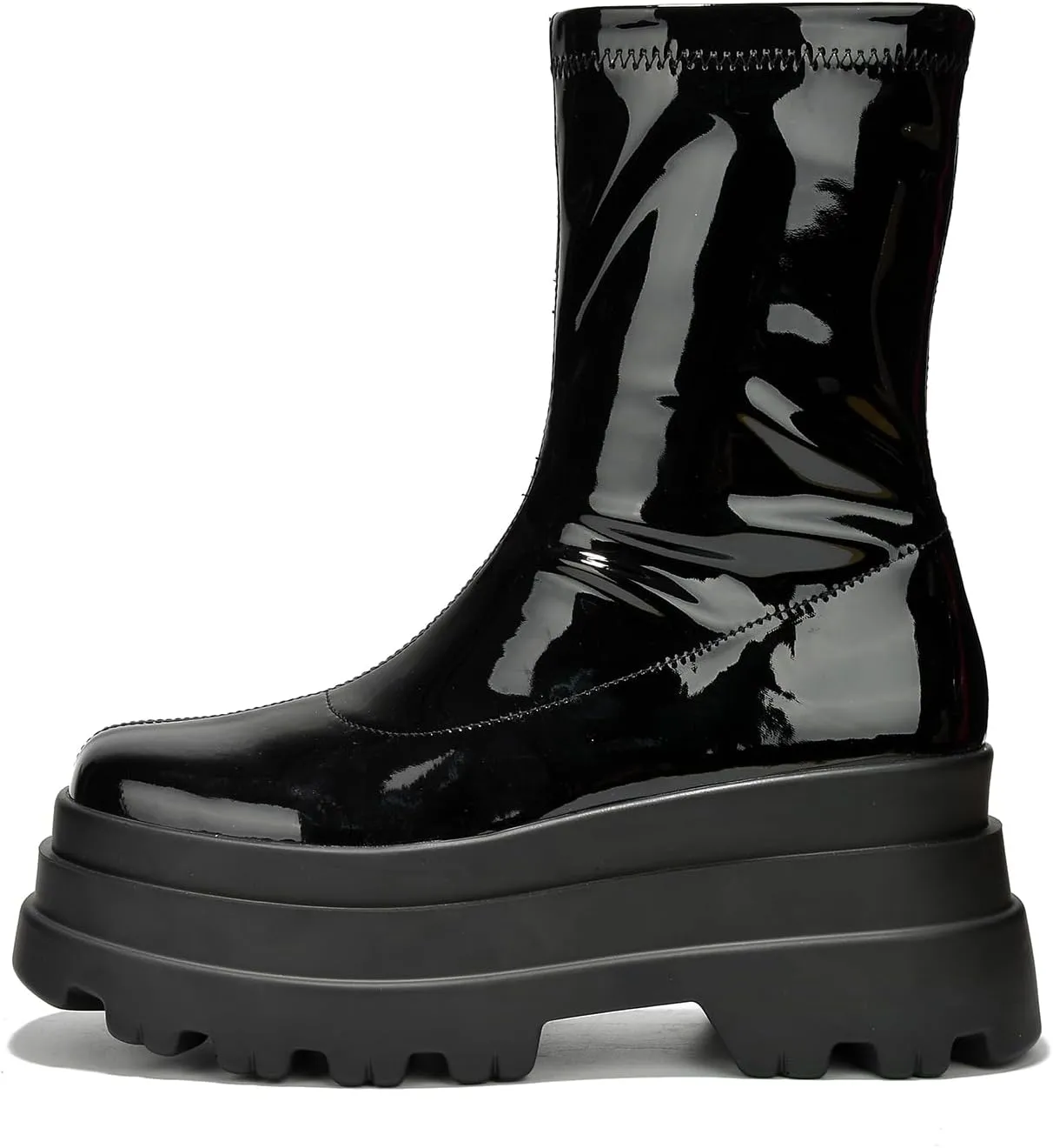 Beluga Shiny Patent Lug Platform Booties (Beluga)