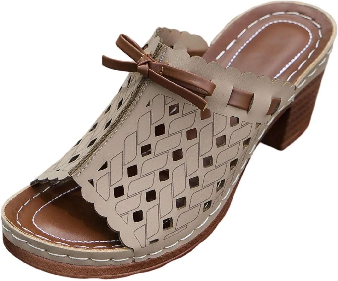 BILIKEYU Womens Platform Slip on Slides Sandals Bow Cutouts Chunky Block Heel Breathable Casual Summer Beach Sandal