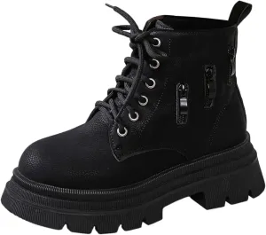 Black Boots For Women Women's Y2K British Style Combat Boots Thick Platform Gothic Halloween Booties Short Bootie