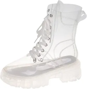 Black Boots For Women Women's Y2K Transparent Combat Boots Platform Thick Sole Booties Casual Outdoor Pull On Bootie