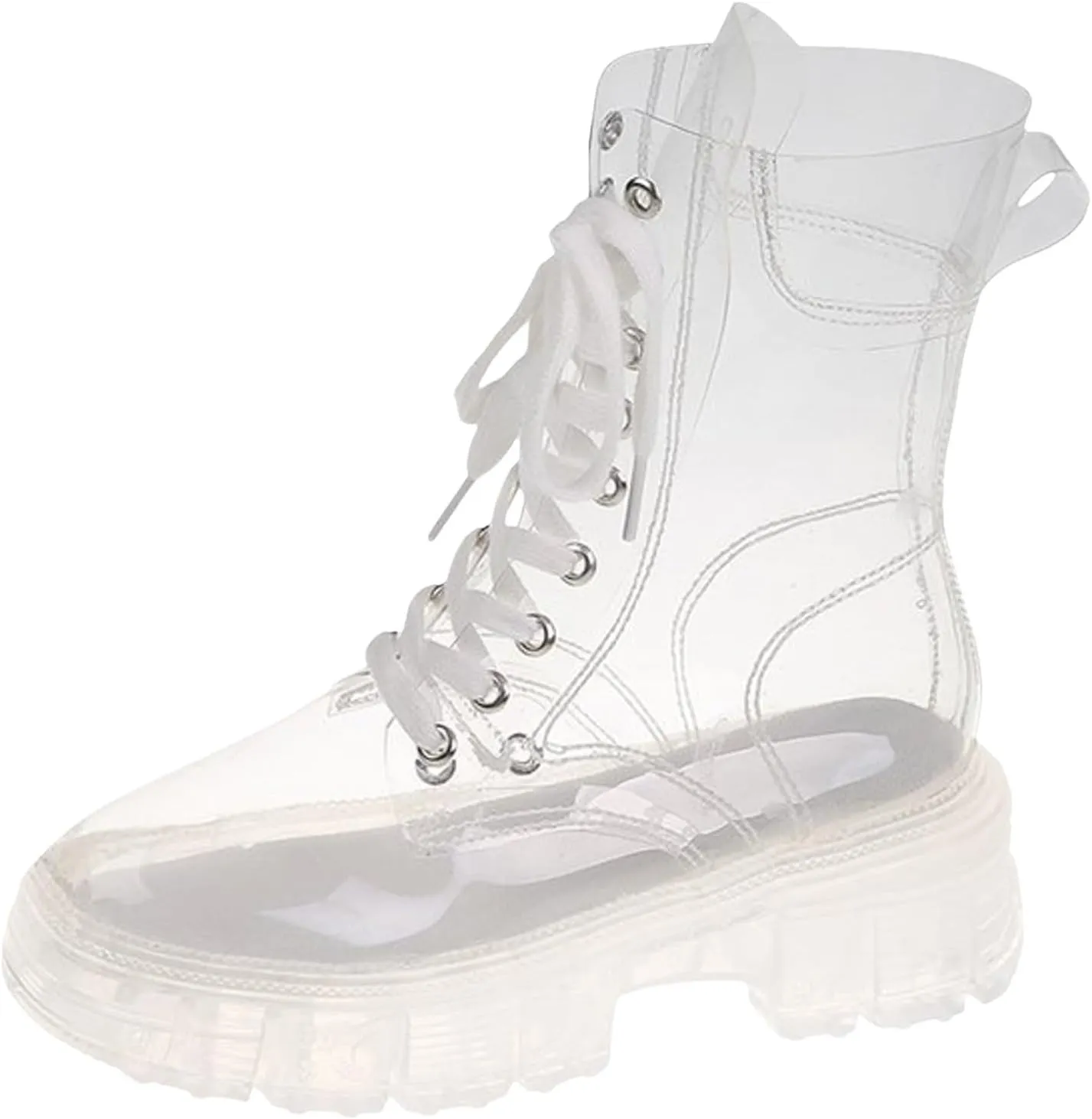 Black Boots For Women Women's Y2K Transparent Combat Boots Platform Thick Sole Booties Casual Outdoor Pull On Bootie