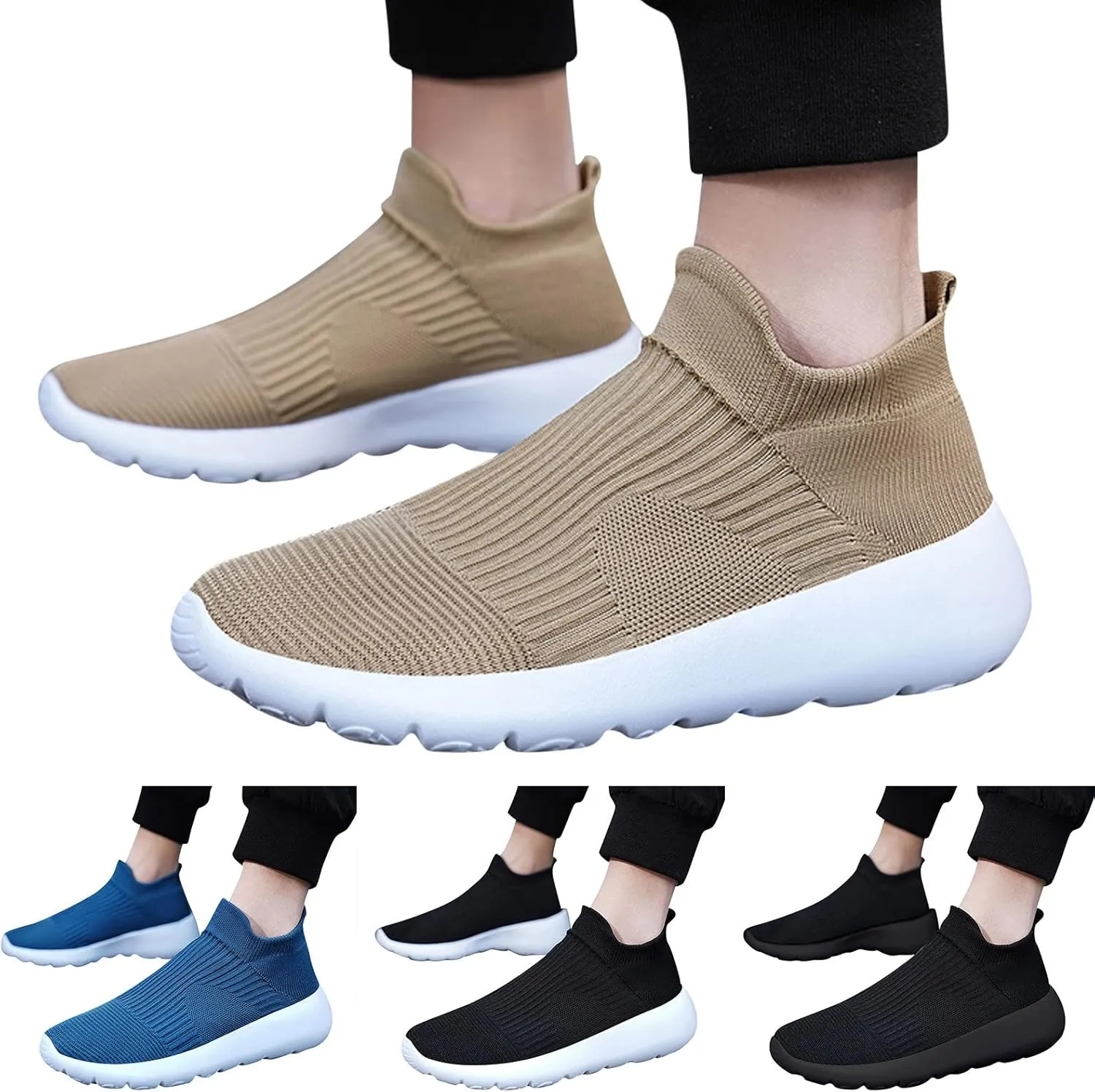 Casual Dress Shoes Men Sports Shoes New Pattern Summer Mesh Breathable Comfortable Simple Solid Color Slip On Fashion