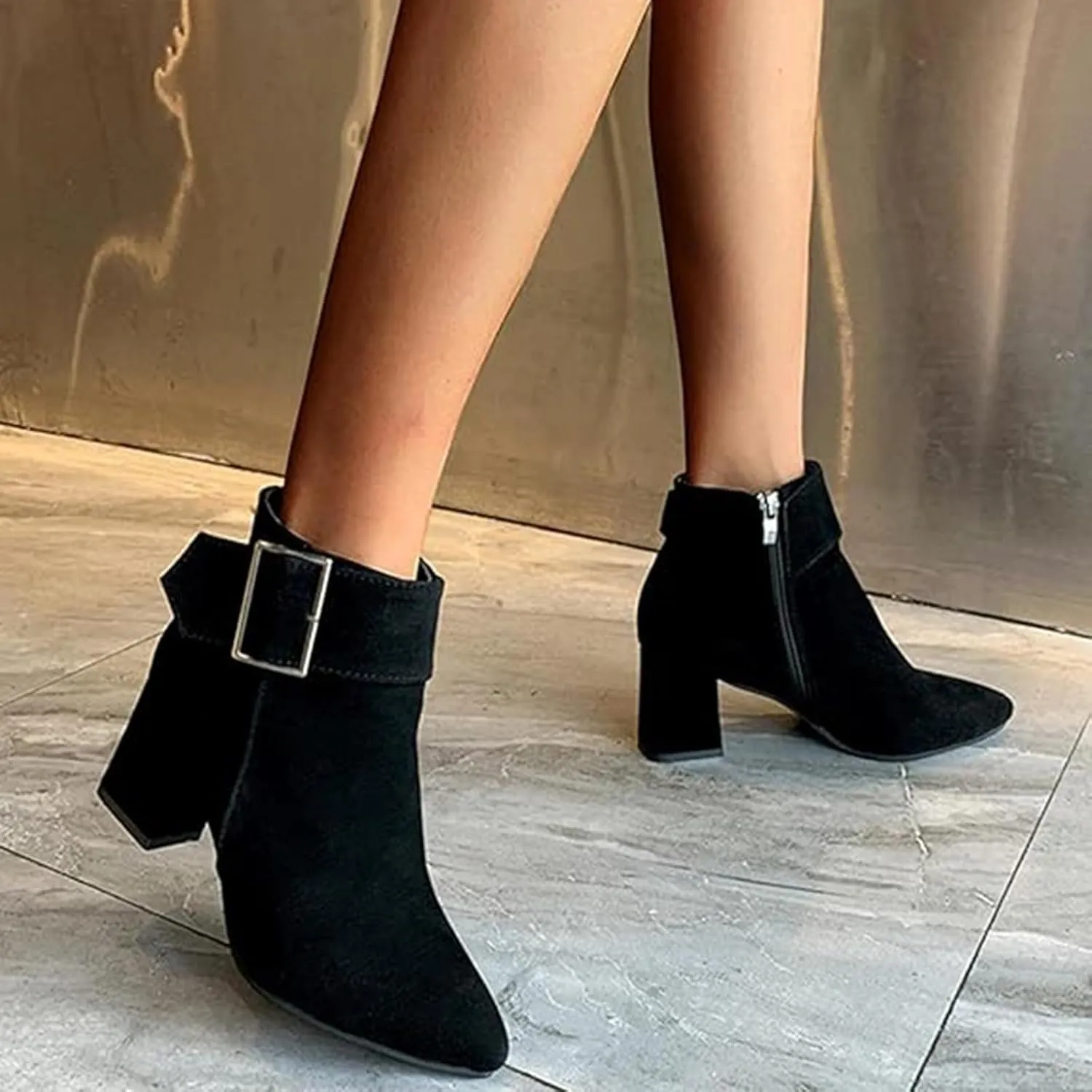 Cathalem Ankle Boots for Women Chunky Heel Pointed Toe Booties Side Zipper Fall Boots for Women Short Boots Dress Boots