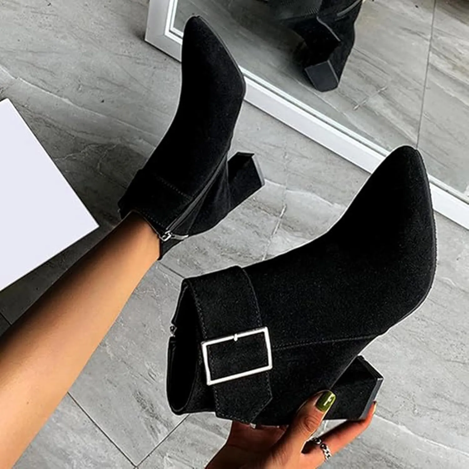 Cathalem Ankle Boots for Women Chunky Heel Pointed Toe Booties Side Zipper Fall Boots for Women Short Boots Dress Boots