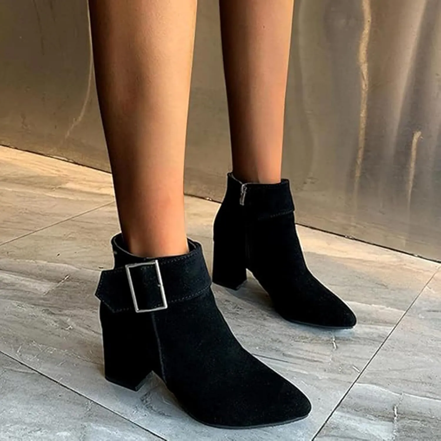 Cathalem Ankle Boots for Women Chunky Heel Pointed Toe Booties Side Zipper Fall Boots for Women Short Boots Dress Boots