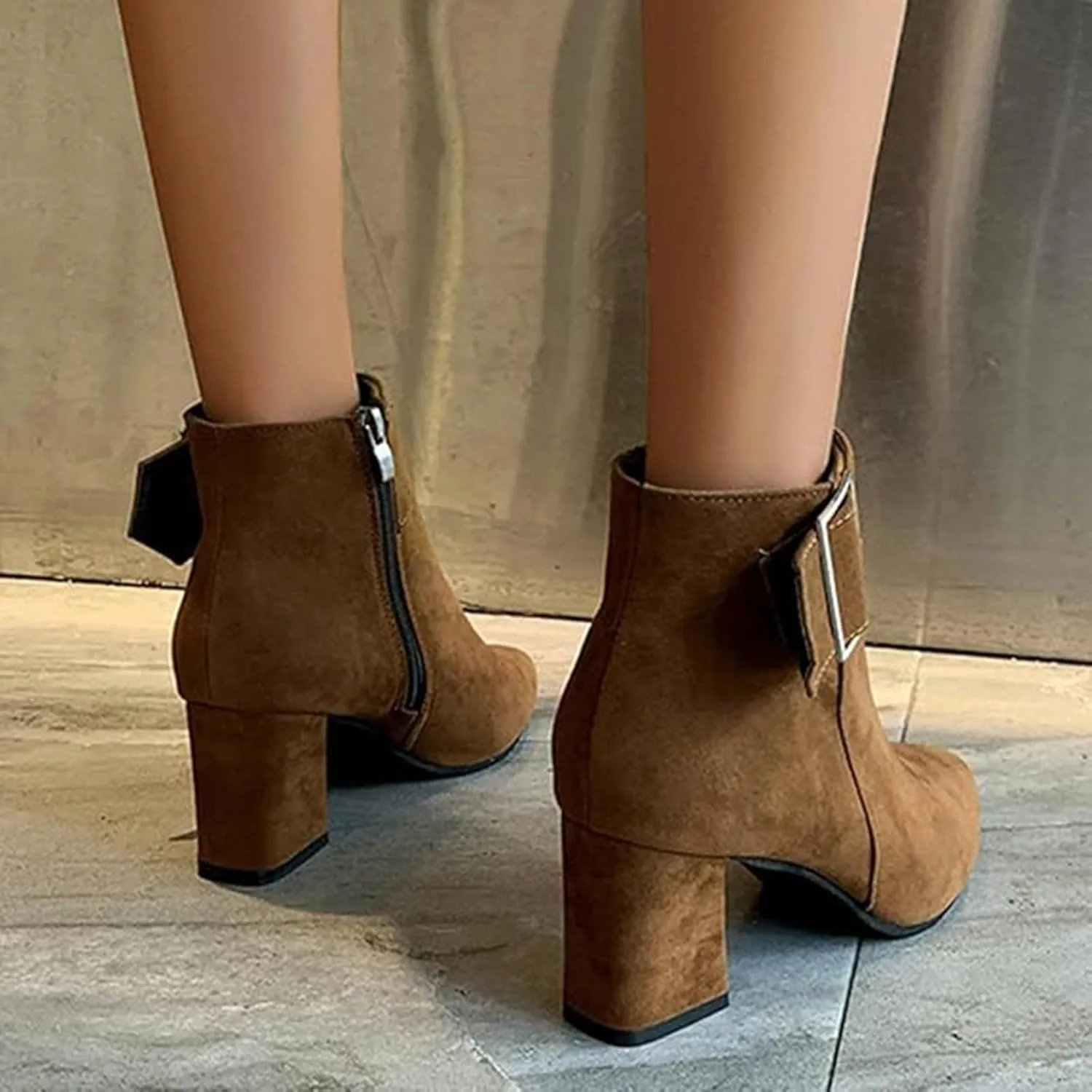 Cathalem Ankle Boots for Women Chunky Heel Pointed Toe Booties Side Zipper Fall Boots for Women Short Boots Dress Boots