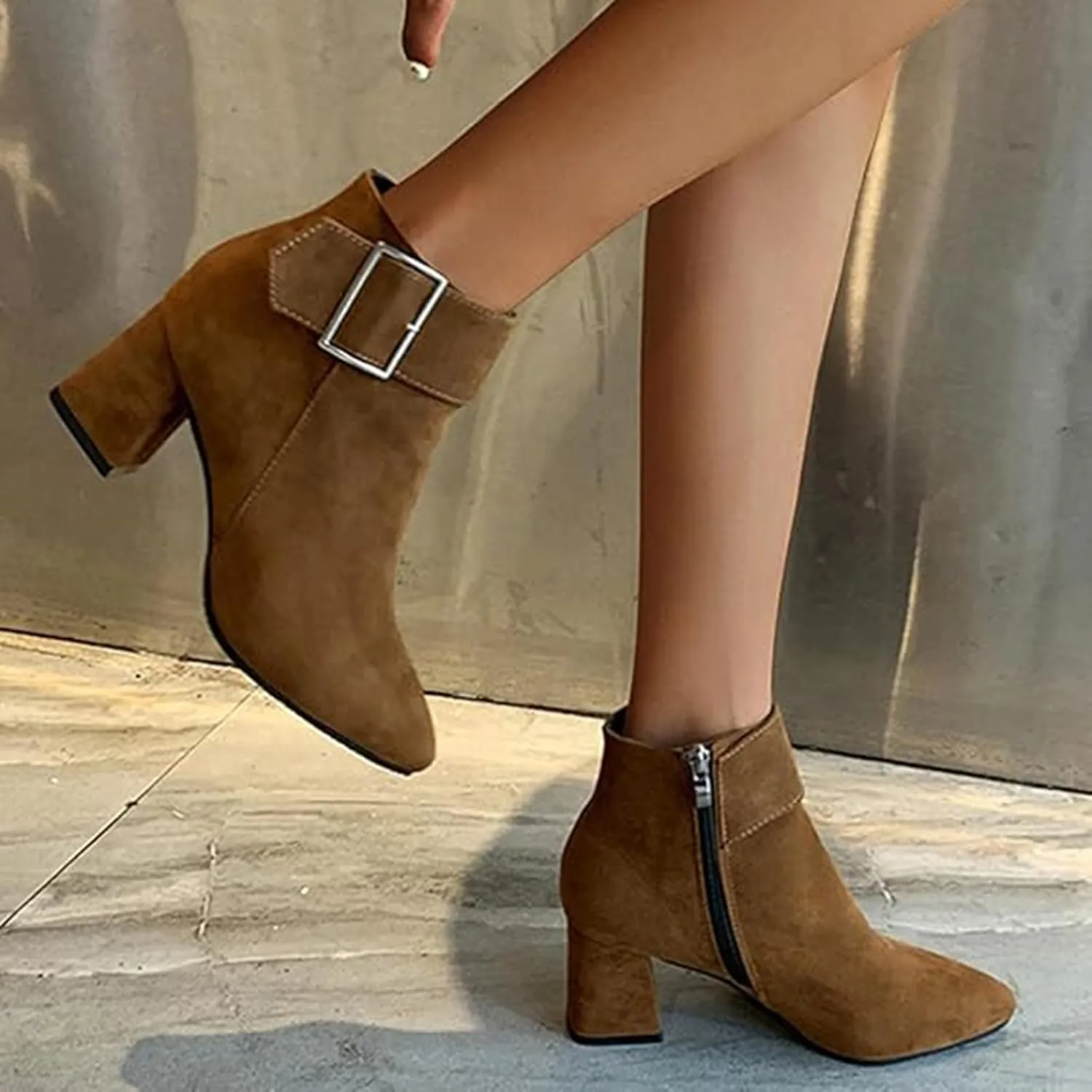 Cathalem Ankle Boots for Women Chunky Heel Pointed Toe Booties Side Zipper Fall Boots for Women Short Boots Dress Boots