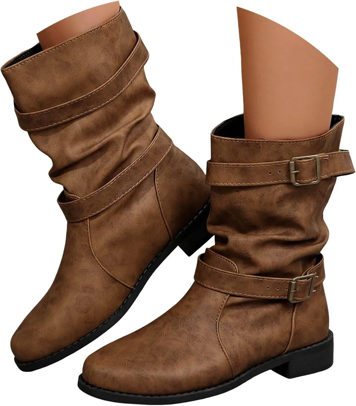 Cathalem Mid Calf Boots for Women, Women's Comfortable Fashion Dress Boots For Women Low Heel With Zipper Fall Booties