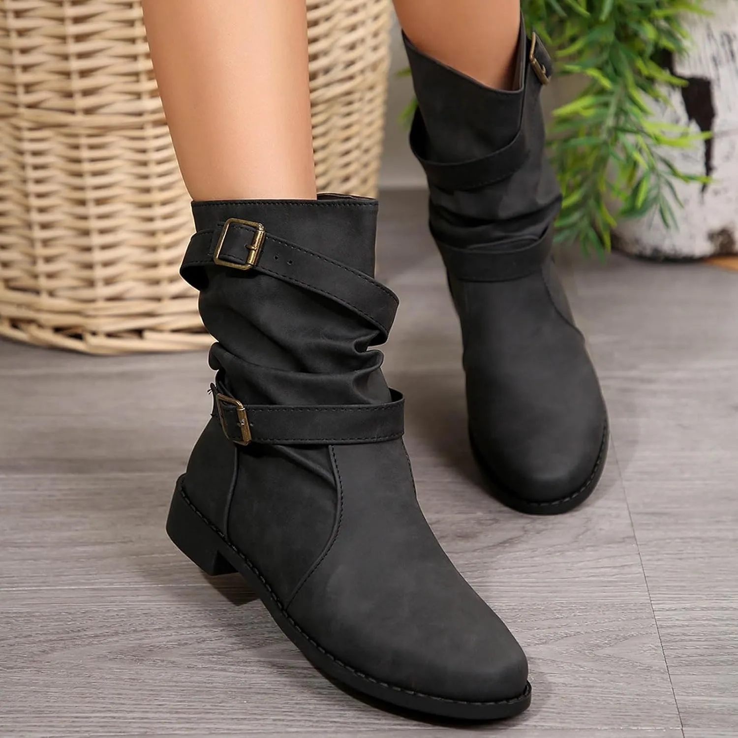 Cathalem Mid Calf Boots for Women, Women's Comfortable Fashion Dress Boots For Women Low Heel With Zipper Fall Booties