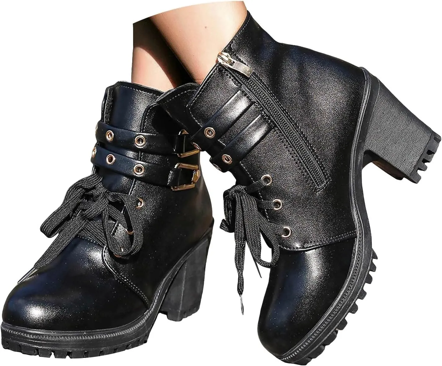 Cathalem Platform Boots for Women Goth Chunky Boots High Heel Black Ankle Booties Rivets Punk Combat Boot Shoes