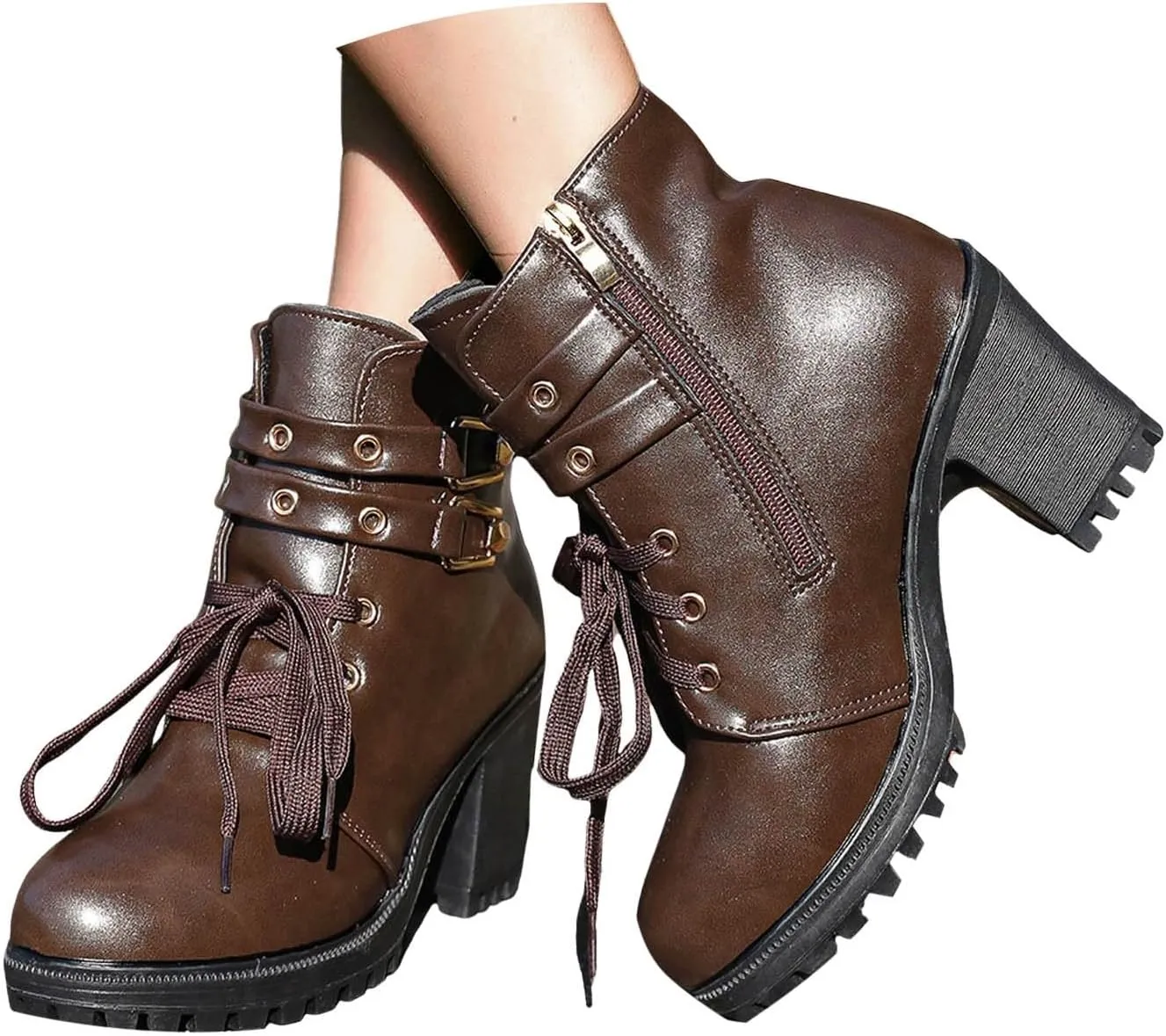 Cathalem Platform Boots for Women Goth Chunky Boots High Heel Black Ankle Booties Rivets Punk Combat Boot Shoes