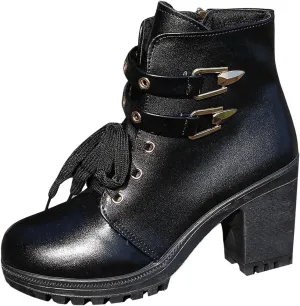 Cathalem Platform Boots for Women Goth Chunky Boots High Heel Black Ankle Booties Rivets Punk Combat Boot Shoes