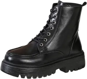 Cathalem Womens Combat Boots Ankle Boots Classic Low Heel Womens Motorcycle Boots Zippers Lace up Fashion Combat Booties