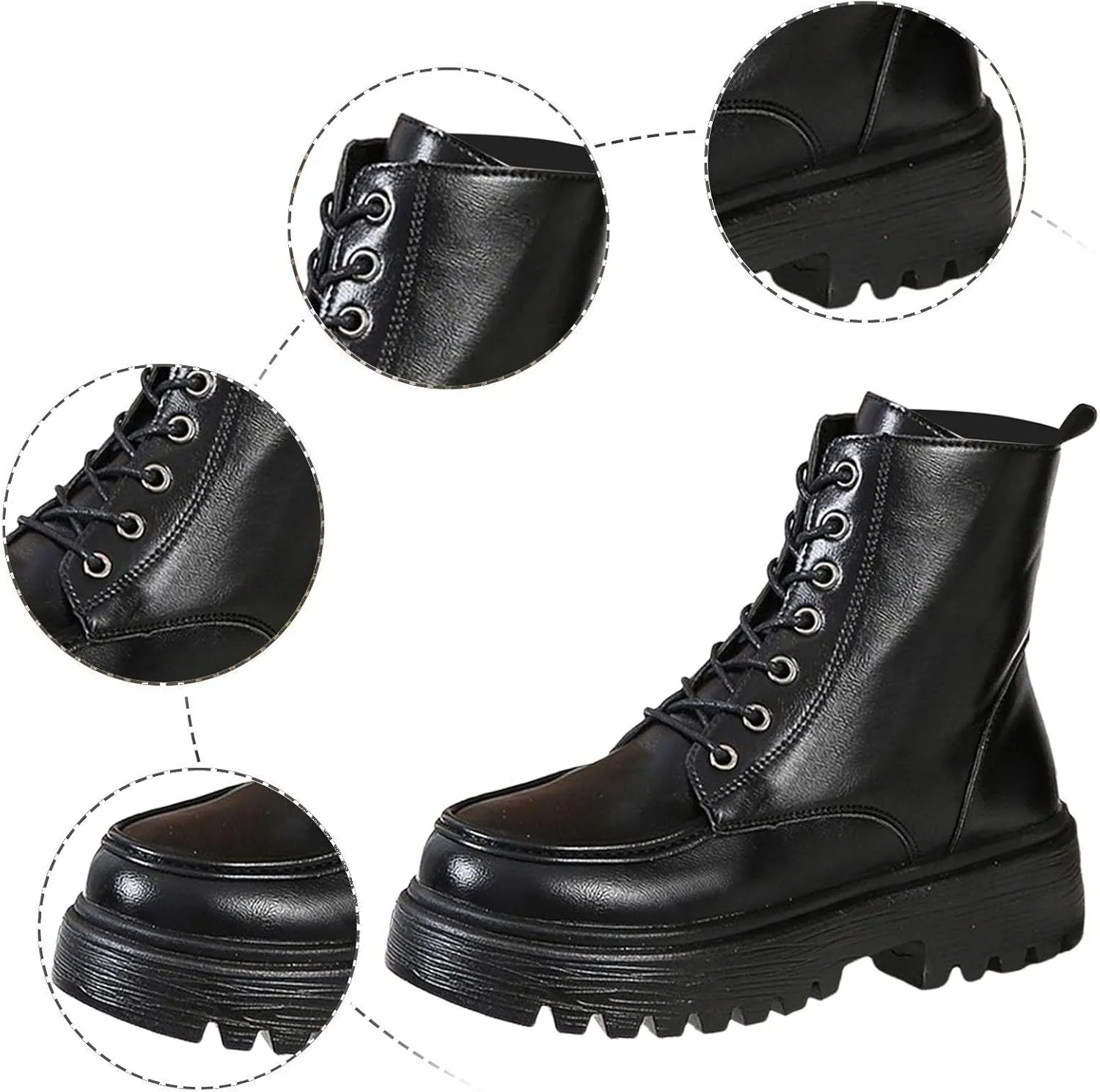 Cathalem Womens Combat Boots Ankle Boots Classic Low Heel Womens Motorcycle Boots Zippers Lace up Fashion Combat Booties