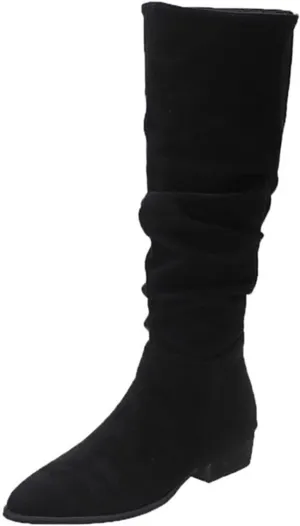 Cathalem Women's Knee High Boots Flat Low Heel Slouch Pointed Toe Winter Shoes with Side Zipper Tall Boots for Women
