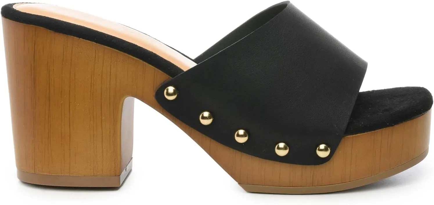 CLOUDAIR Womens Heeled Sandals - Stylish Round Toe Chunky Block Heels for Party & Dating - Open Toe Slip-on High Heel Summer Sandals