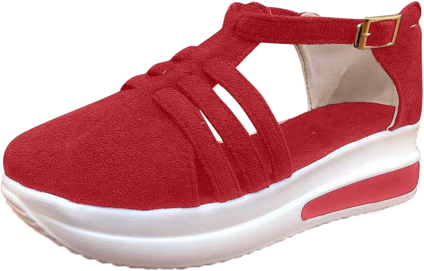 Dotmalls Shoes for Women,Platform Wedges Sandals Casual Dressy Summer 2025 Comfortable Non Slip on Ankle Strap Walking Cushioned Loafers On Low Top Lightweight Canvas Wedge Breathble Sneakers
