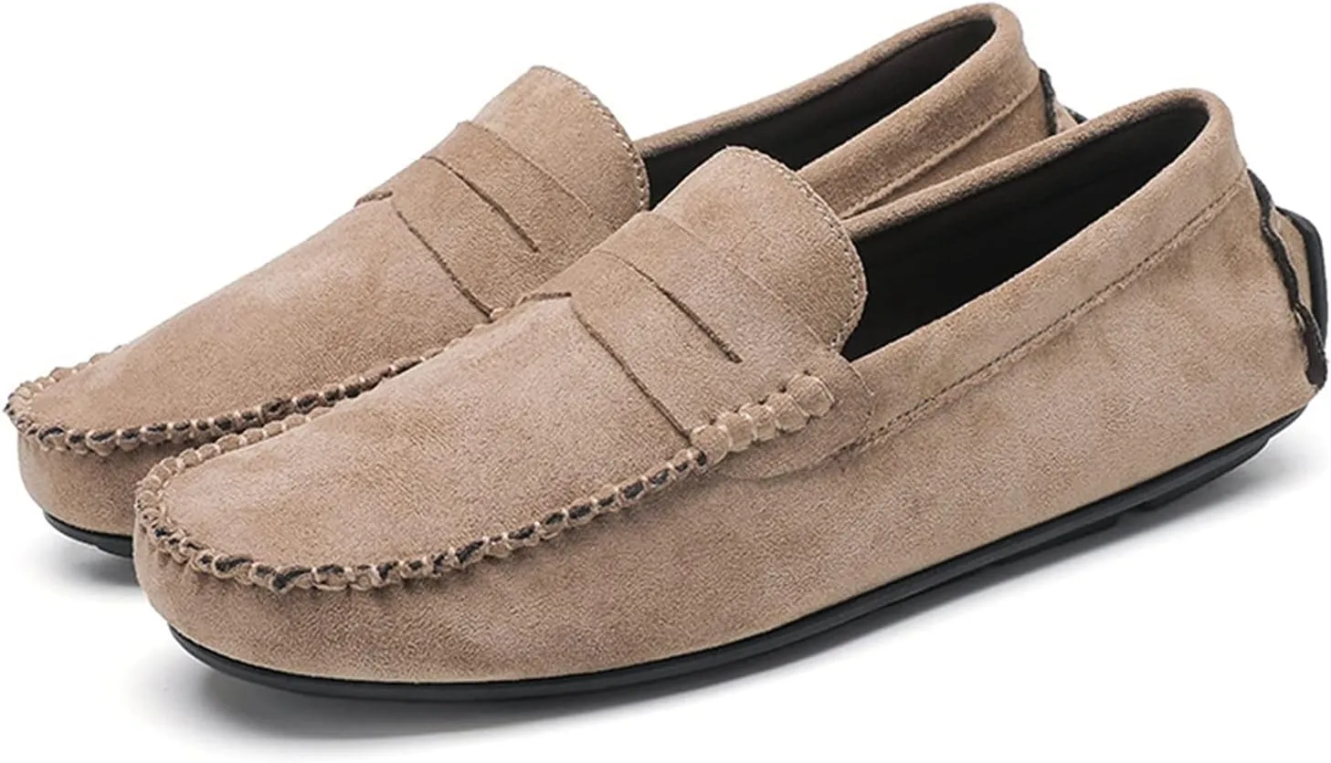 Easy to Put and Remove Driving Moccasins for Men Suede Vamp Penny Loafer Stitching Details Round Toe Comfortable Flexible Resistant Casual Slip On for All Occasions