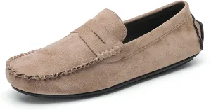 Easy to Put and Remove Driving Moccasins for Men Suede Vamp Penny Loafer Stitching Details Round Toe Comfortable Flexible Resistant Casual Slip On for All Occasions