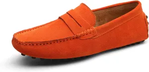 Easy to Put and Remove Smoking Loafer Driving Moccasins for Men Genuine Leather Suede Vamp Penny Loafer Stitching Details Round Toe Soft Flat Heel Flexible Comfortable for All Occasions