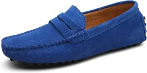 Easy to Put and Remove Smoking Loafer Driving Moccasins for Men Genuine Leather Suede Vamp Penny Loafer Stitching Details Round Toe Soft Flat Heel Flexible Comfortable for All Occasions