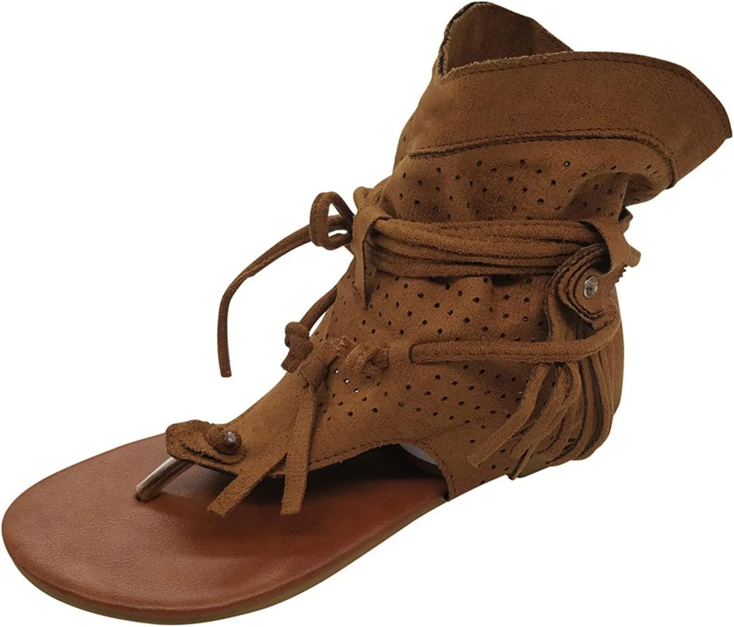 Eduavar Sandals Women Comfortable, Orthopedic Sandals for Women Bohemian Gladiator Fringe Flat Clip Toe Ankle Boots
